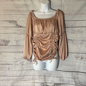 Almost Famous Ruched Blouse in Tan